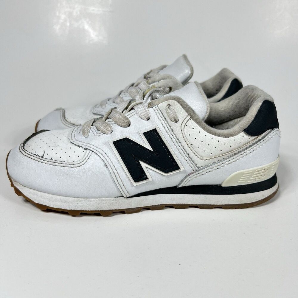 New Balance 574 Shoes Youth Size 1 White Black Classic Retro Running PC574FB8